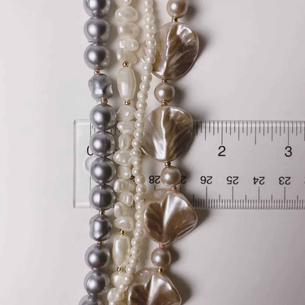 Vintage White Grey Mixed Faux Pearl Chunky Beaded Mutli Strand Collar Necklace - Picture 12 of 12
